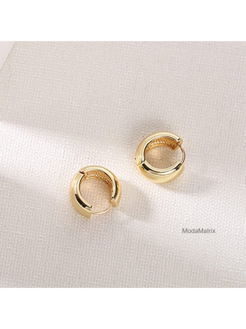 Chunky Thick Hoop Earrings Huggie Earrings Wide Round 20mm 14K Gold - Picture 4 of 6